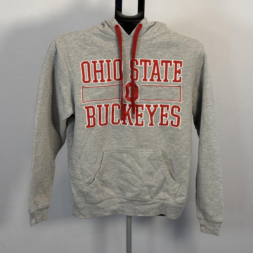 Ohio State Varsity Hoodie Mens S Gray Pullover Buckeyes Embroidered Fleece Logo